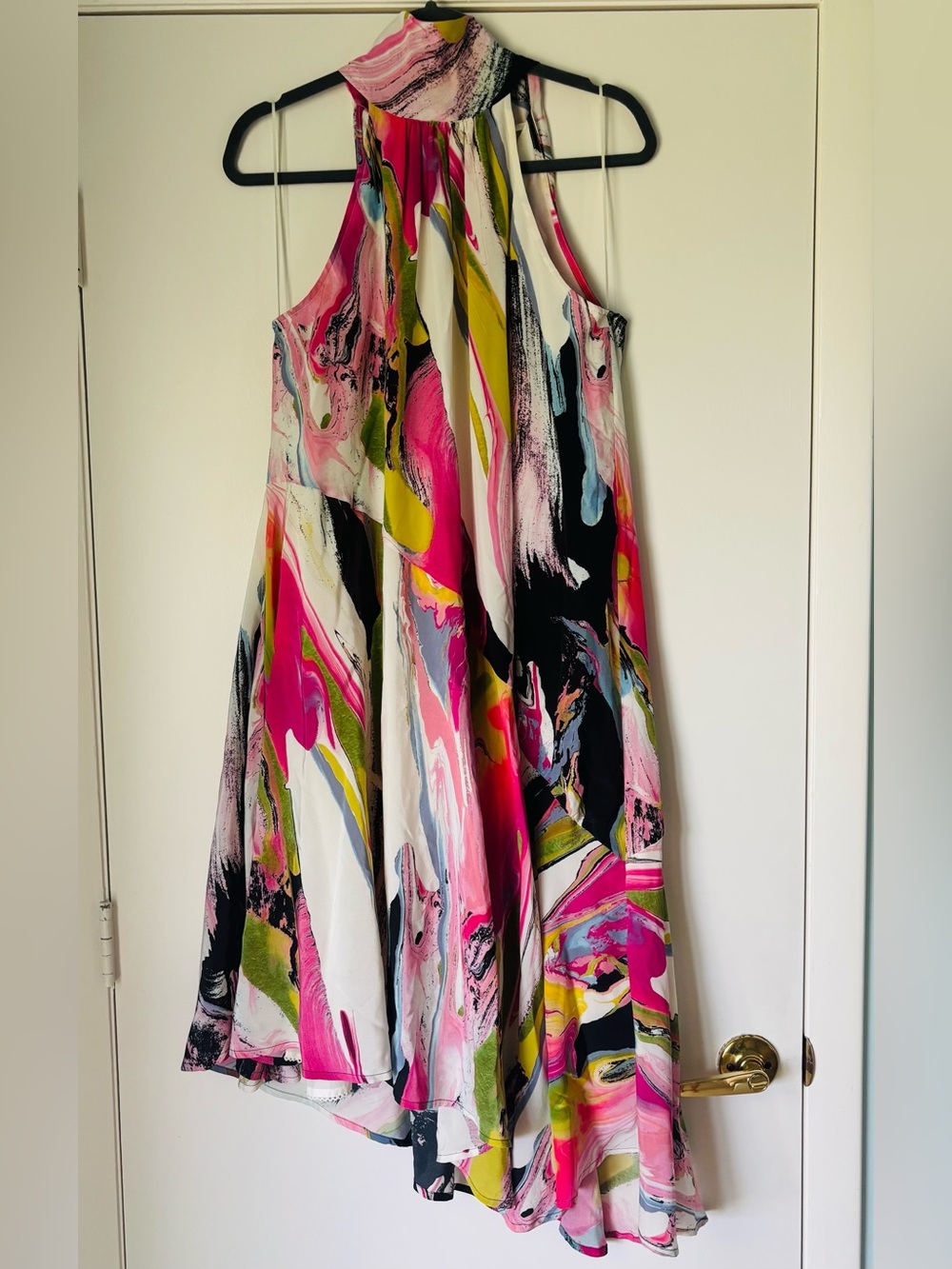 Anthropologie Abstract Watercolor Silk Halter Midi Dress